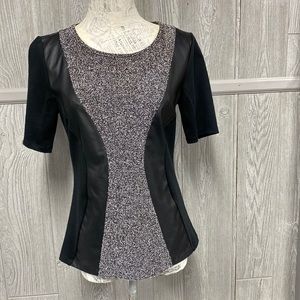 Black and Gray Faux Leather Ann Taylor Top Size Small Petite, SP, Preloved